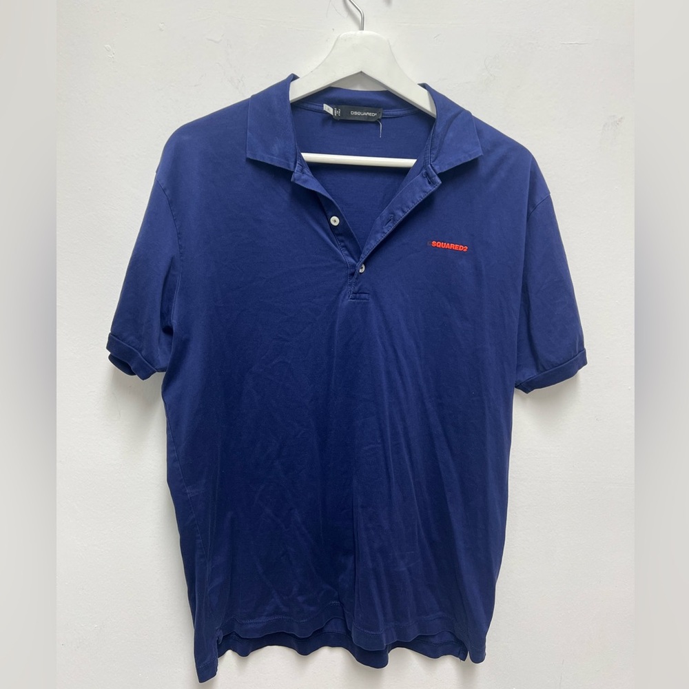 DSQUARED2 Men's Navy Polo Shirt with Orange Logo